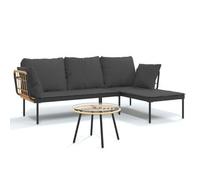 vidaXL Set muebles jardín 3 pzas y cojines gris oscuro ratán sintético