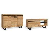 Set naturale salón comedor con patas, mueble auxiliar, buffet-mueble tv 120cm roble negro nórdico