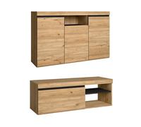 Skraut Home – Set de muebles Naturale: 1 buffet y 1 mueble TV en melamina Roble/Negro Nórdico