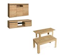 Skraut Home | Muebles de Salón | Modelo Naturale | Aparador, Mueble para TV, y Mesa Comedor Extensible | Estilo Nórdico | Color Roble y Negro