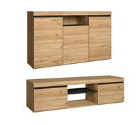 Skraut Home – Set de muebles Naturale (1 buffet + 1 mueble TV) Melamina Roble/Negro Nórdico