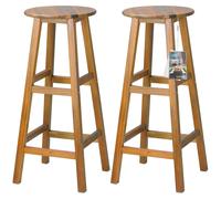 Set of 2 CASARIA® Bar Stools Made of Acacia Wood for Outdoor Use, with a Seat Height of 75Cm, Footrest, Solid Construction, Rustic Round Design, Suitable for Garden, Kitchen, Bar, in Brown Color.