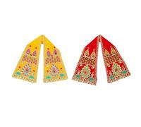 Set of 2 Ganesh Dupatta Decorative Puja Cloth Chunari, Pooja Chunar (Size:- 13" x 3")Pooja Items Articles for Indian Traditional Festival Ganpati Decorations for Statue Frame Idol Temple(Red,Yellow)