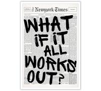 Set of 3 Positive Affirmation Posters - What If It All Works Out Quote, Retro Newspaper Canvas Wall Art for Gallery Wall, Black and White Decor for Bedroom, Office(Framed,08x12inch(20x30cm))