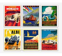 Set of 6 Car Racing Grand Prix Posters F1 Poster Formula 1 poster Car racing Print Motor Racing Poster 1930, 1936, 1937, 1952, 1966, 1970 (21cm x 30cm)