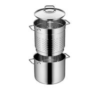 Set Olla para Pasta con Cesto Colador y Tapa de Cristal - WMF Profi Plus 24 cm, 7 Litros, Acero Inoxidable, Base TransTherm, Versátil para Vapor, Legumbres y Caldos
