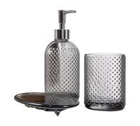 Set para accesorios Baño para cristal Cepillos Set para accesorios | para cristal templado negro, dispensador líquido, cepillos, bandeja jabón, moderno