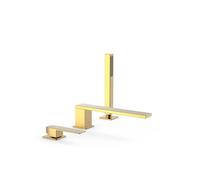 Set para bañera con grifo monomando y teleducha con inversor integrado acabado en oro Slim TRES - Sin kit de depósito para bañeras de repisa opcional