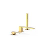 Set para bañera de grifo monomando con teleducha de inversor integrado acabado en oro Slim TRES - Sin kit de depósito para bañeras de repisa opcional