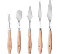 Set Profesional de 5 Espátulas para Pintura de Acero Inoxidable con Mango de Madera - Cuchillas Resistentes Anticorrosión - Diferentes Formas y Tamaños para Óleo, Acrílico, Impasto y Técnicas de Textu
