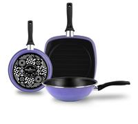 Set Sarten 24 cm Wok y Grill Inducción 28-27 cm, Antiadherente Libre PFOA