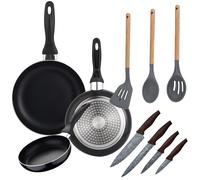 Set sartenes Navy Black 16/20/24 cms. al. Prensado, inducción, con Set 4 cuchillos de cocina, acero inoxidable, con Set 3 utensilios de cocina, Nylon NavyBlk 3s +C