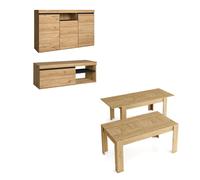 Set Skraut Home, Buffet 140x40x81cm - Mueble TV - Mesa Extensible 140/200x90x76cm - acabado color roble negro nórdico