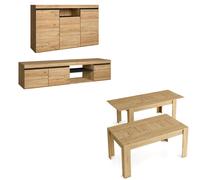Skraut Home Muebles de salón Naturale – Aparador, mueble TV y mesa comedor extensible, roble y negro