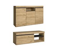 Skraut Home – Set de muebles Naturale: 1 buffet y 1 mueble TV en melamina Roble/Negro Nórdico
