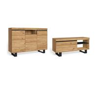 Skraut Home - Set Naturale salón Comedor con patas, Mueble Auxiliar, Buffet y Mueble TV 120cm, color roble y negro nórdico Buffet + tv 120cm