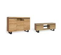 Set Skraut Home, salón Comedor con patas, Mueble Auxiliar, Buffet y Mueble TV 120cm, color roble y negro nórdico Buffet + TV 140cm