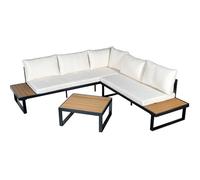 Set Sofa de Esquina con Mesa de Aluminio Negro y Listones de PS y Cojines Beige 227x63x69 cm