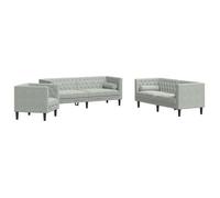 Set Sofás Chesterfield Con Cojines 3 Pzas Terciopelo Gris Claro Vidaxl
