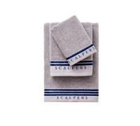 Set toallas baño (tocador 30x50cm + manos 50x90cm + baño 70x140cm) 450gsm en algodón gris con azul scalpers home