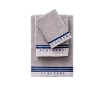Set toallas baño (tocador 30x50cm + manos 50x90cm + baño 70x140cm) en algodón gris con azul Scalpers Home