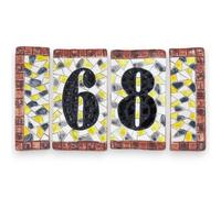 Set Unico di Numeri civici in pregiata ceramica siciliana, 4 pezzi (2 numeri + 2 cornici) effetto mosaico