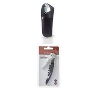 Set Vin Bouquet FID 085 - Funda Piel Sacacorchos, Funda Piel Descorchador, Funda Piel Abrebotellas + VB VIN BOUQUET Descorchador de Dos Tiempos, Acero, Negro, 16 x 8 x 2.3 cm