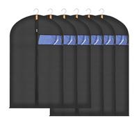 Sevenpers Fundas Ropa Armario Negro Bolsa de Ropa 60x100/120cm Juego 6 | Antipolvo Impermeable con Cremallera Ventana Visible Transparente, Funda Transpirable para Abrigos, Trajes y Vestidos Diarios