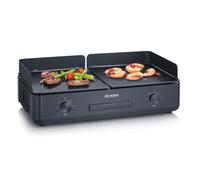 Severin Barbacoa eléctrica Plancha Suave, 2 superficies de cocción, 2200 W | Máx. 240 °C, placas de cerámica, 5 niveles, bandeja recogegrasa, fácil de limpiar, superficie 48 x 27 cm, 8569