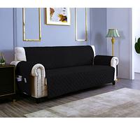 sevi's Funda Sofá 1 Plazas Impermeable e Antideslizante con Bolsillos, Cubre Sillon Orejero/Relax Reversible Antiarañazos para Mascotas, Oeko-Tex, Lavable - Negro