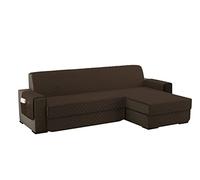 sevi's Funda Sofa Chaise Long 2 Plazas Impermeable, Izquierdo/Derecho Reversible Antideslizante, Protector Sofa con Bolsillos, Antiarañazos para Mascotas, Oeko-Tex, Lavable -Marrón Oscuro