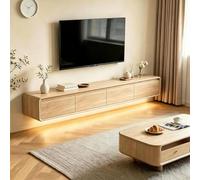 Sevonarb Soporte Flotante para TV, Mesa para TV Moderno Mueble para Televisor con Luz LED con Almacenamiento-Color de la madera-240cm