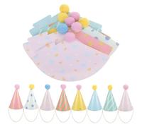 SEWACC 16 Piezas Sombreros Diseños Variados de Cono de Papel para Fiestas de Cumpleaños Pompones Accesorios para Fotos, Ideales Adultos en Celebraciones