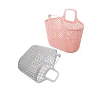 SEWACC 2 Piezas Cesta de Plástico Hueca Asa Ergonómica para Baño y Hogar | PP Rosa, Colocación Estable y Ahorro de Espacio, para Ropa y Productos de Ñiño, Uso Diario