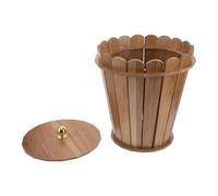 SEWACC Cubo de Basura con Tapa de Madera Resistente y Capacidad Media, Diseño Rústico Redondo Adecuado para Sala de Estar y Baño en Estilo Farmhouse