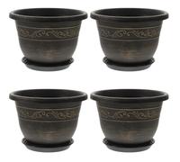 Sewroro 4 Juegos Maceta Redonda de Resina con Plato y Drenaje para Bonsái | Diseño Minimalista, Trasplante Fácil, Uso en Balcón y Mesa, Adecuado para Cactus y Jardinería