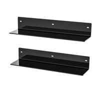 Sezanrpt Estantería de pared acrílica negra de 40 cm, 2 unidades, en forma de L, estante de esquina de acrílico para coche, vela, calendario, toalla, artículos de tocador, a prueba de humedad, 10 cm
