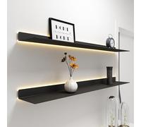 SGKOMN Estantes flotantes LED de Pared, estantes metálicos Resistentes para Libros con luz, Organizador de decoración para el hogar, Estante de Almacenamiento Negro, Black-80x20x6cm