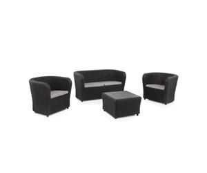 SHAF - Conjunto Jardín Exterior y Terraza - Sofá de 2 Plazas y 2 Sillones con Cojines Acolchados con Mesa Central con Almacenamiento Integrado - Plástico Reciclado - Set Nova Confort Storage - Grafito