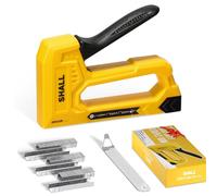 SHALL Grapadora ligera para madera - Grapadora de tapicería amarilla con 1600 grapas JT21 de 1/4, 5/16, 3/8 pulgadas y quitagrapas