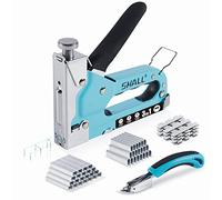 SHALL Juego de grapadora manual 3 en 1, potente pistola grapadora de madera con 3000 grapas, certificado TÜV GS, para carpintería, decoración, fijación de cables, incluye extractor de grapas