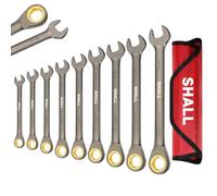 Shall Juego de Llaves de Carraca Combinadas 9 piezas, 72 dientes métricos 8-19mm, Cr-V construido, Chapado Níquel con bolsa de organización, Se utiliza para reparación de bicicletas