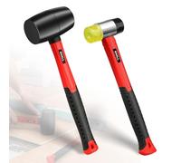 SHALL Juego de martillos de goma de 2 piezas, mazo de goma de 16 oz y mazo suave de doble cara de 40 mm, mango de fibra de vidrio a prueba de golpes con agarre acolchado