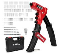 SHALL - Pistola de remache con 200 remaches pop, remachadora de una mano con 4 puntas intercambiables sin herramientas, 4 brocas HSS y estuche de transporte, kit de pistola de remache pop premium para