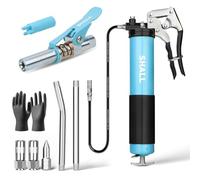 SHALL Pistola engrasadora, kit de pistola engrasadora con empuñadura de pistola de servicio pesado de 7000 PSI, manguera flexible con resorte de 18", 2 tubos rígidos de extensión, boquilla afilada