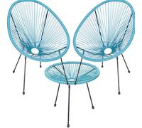 Shally Dogan Freddy - Juego de decoración de jardín de polirratán de Dos plazas con Mesa, 2 sillones de Huevo, 1 Mesa de Exterior, salón, Patio, balcón, Restaurante, bistró, Bar (Azul)