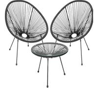 Shally Dogan Freddy - Juego de decoración de jardín de polirratán de Dos plazas con Mesa, 2 sillones de Huevo, 1 Mesa de Exterior, salón, Patio, balcón, Restaurante, bistró, Bar (Negro)