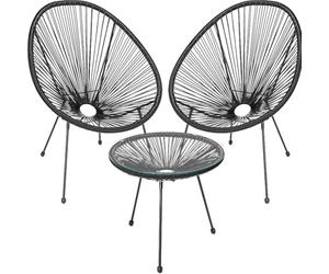 Shally Dogan Freddy - Juego de decoración de jardín de polirratán de Dos plazas con Mesa, 2 sillones de Huevo, 1 Mesa de Exterior, salón, Patio, balcón, Restaurante, bistró, Bar (Negro)