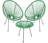 Shally Dogan Freddy - Juego de decoración de jardín de ratán sintético de Dos plazas con Mesa, 2 sillones de Huevo, 1 Mesa de Exterior, salón, Patio, balcón, Restaurante, bistró, Bar (Verde Menta)