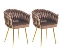 Shally Dogan Juego de 2 sillas para comedor con revestimiento de terciopelo y acolchado ergonómico de altísima densidad, silla de cocina, salón o oficina, con pies dorados, diseño moderno (marrón)